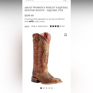 ARIAT WOMEN'S WHEAT VAQUERA DUSTED BOOTS - SQUARE TOE 6.5